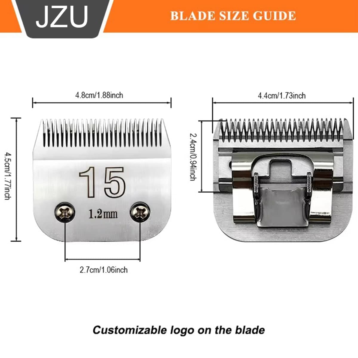 #15 detachable clipper blade, dimension reference view