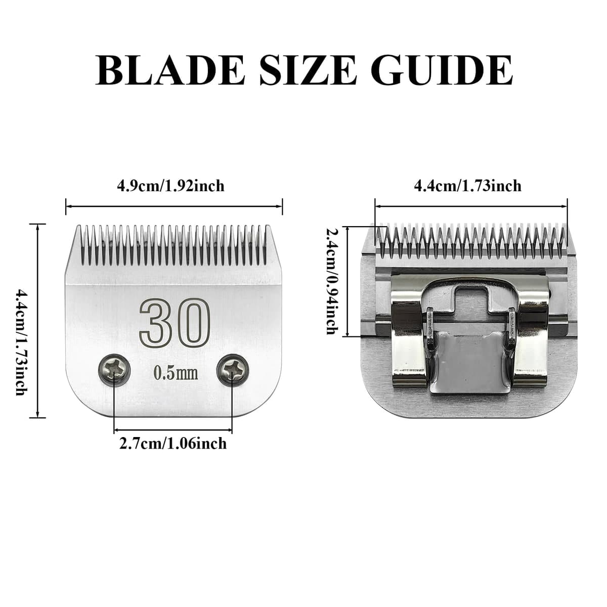 #30 detachable clipper blade, dimension reference view